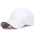 Classic white cotton baseball cap featuring a black sandwich brim and adjustable strap - Adjustable / White