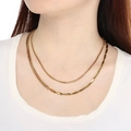 Layered gold stainless steel necklace featuring a cuban chain and geometric bar link - Gold Double Layered Spliced Necklace (KN292199-Z)