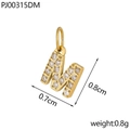Micro-pave letter M gold pendant with white zircon stones and dimension details - Letter M / Gold