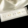 Fünf Paar goldene und silberne Kugelohrringe für Damen in einer weißen Geschenkbox - 5239 Minimalistisches Metallkugel-Set