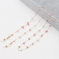 Chic eyewear chain with golden metal links and transparent pink crushed stones decor - Pink (07)