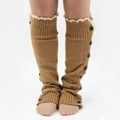 Camel knit leg warmers with elegant lace trim and button detail for winter boots - One Size / Beige