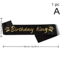 Fascia Birthday King nera con scritte dorate e icone a corona per feste di compleanno - Birthday King Testo Oro / Nero