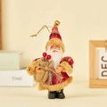 Plush Santa ornament with red checkered hat, golden glasses and burlap gift bag decoration - Gift Bag (Red & Brown Plaid)