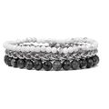 Three-piece set with white marble beads, silver chain, and dark spotted stone beads - White Turquoise Flash Style (FK0298)