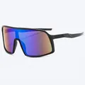 Matte black oversized cycling sunglasses with multi-color gradient mirror lenses - Black Frame Green Mirror Lens