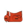 Vibrant orange underarm shoulder bag with a round coin purse and gold chain detail - Orange Red