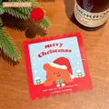Christmas card with brown bear and red wavy edge on a warm wooden background - Style 4 Blue - Christmas Bear Header