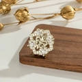 Elegante gouden iriszirkonia oorbellen met micro-zetting op een donkere houten basis - Licht Koffiegoud Geometrische Iris (Enkel Stuk)