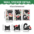 Detailed size chart for Christmas black cat wall stickers including 47 PVC decal pieces - Black Cat Christmas Theme-47pcs Set / 20*30cm*3 Sheets