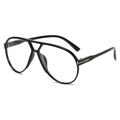Classic black aviator glasses with double bridge and gold T metal detail on the frame temple - Regular / Glossy Black Frame / Clear Lenses