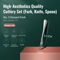 Polished silver stainless steel two-prong cake fork with dimensions 13.3cm by 0.8cm - No.5 Dinner Fork