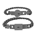 Bracelets couple en acier inoxydable noir avec breloques cœur et cadenas - Noir