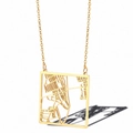 Golden square city map necklace with intricate hollow grid design and thin chain link - New York USA / Gold