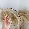 Golden baroque alloy headband with sparkling rhinestones for women hair styling - Rhinestone Black