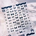 Monochrome TS-4144 adhesive nail stickers with black and white bows and lace motifs - Black and White Hair Accessory Style (TS-4144)