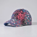 Détail d'une casquette de baseball en jean aux motifs floraux et texture de coton - Réglable / Style Chinois Floral 2