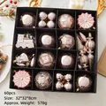 60pcs Christmas ball set in rose gold and champagne colors with diverse shapes in gift box - 60pcs Christmas Ball Box Set / Rose Gold