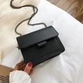 Classic black PU leather small square crossbody bag with metal chain strap and flap cover - Chain Black