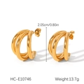 Three-layer gold stainless steel earrings showing dimensions of 2.05cm and 13.7g weight - Gold (HC-E10746)