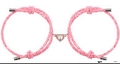 Bracelets de couple en corde milanaise rose avec fermoir magnétique en forme de cœur - Rose