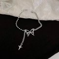 Silver-tone bracelet with butterfly pendant and star charm on mixed link chain - 30# Bracelet - Silver.