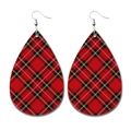 Detail of red and black buffalo plaid teardrop faux leather earrings with silver hooks - 6-Red Black Plaid Teardrop