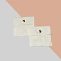 Set of two cream jewelry pouches with gold snap buttons in soft velvet fabric - Snap Button Style / 8*8cm / Off White