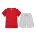 Kids casual two-piece summer set with a red short-sleeve T-shirt and grey sports shorts - Top And Bottom / Red/Grey / 100cm