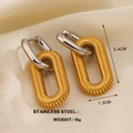 Zweifarbige Edelstahl-Ohrringe mit silbernen glatten und goldenen strukturierten Gliedern - Farbblock Oval Kette Stil (869)