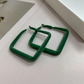 Square velvet earrings in dark green finish with metallic silver needles for women - Green Velvet Square Earrings