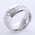 Silver stainless steel ring with Roman numerals and square-cut zircon stone inlay - US 6 / Steel