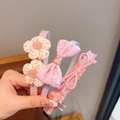 Pink floral rabbit ear headbands set with polka dot flowers and fabric bows - 08# Pink Bow