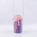 Detailed view of handmade purple and pink pearl beaded bucket bag with drawstring liner - Gradient Pink Purple Multi-color