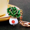 Exquisite golden Chinese cabbage keychain with green enamel and sparkling rhinestones - Lucky Cabbage