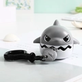 Cartoon shark keychain with small fish detail and black carabiner clip attachment - Grey/White Pull-String Shark
