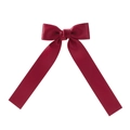 Deep red satin ribbon bow hair clip with elegant long streamers and fine woven texture - Burgundy