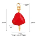 Macro detail of red double heart pendant with size measurements and gold plating - Nail Through Heart / Red