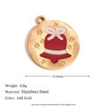 14K gold plated stainless steel Christmas bell pendant, 12mm round charm with red enamel - Christmas Enamel Colorful Coin - Gold