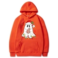 Orange Christmas hoodie with creative cartoon ghost print and festive light bulb graphics - Orange