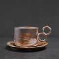 Japanese retro ceramic coffee cup with brown white marble glaze and honeycomb handle - 219-a8 Cup With Saucer (plain White) 220ml / Universal