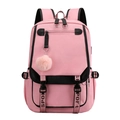 Zaino sportivo rosa da ragazza con spallacci neri e ciondolo a pompon morbido coordinato - Rosa