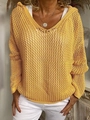 Close-up of ginger yellow open knit texture and hood detail on a loose sweater - S / Yellow