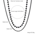 Double-layered black stainless steel bead necklace with vintage finish for men - Black Double Layer Bead Necklace