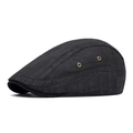 Klassieke zwarte flat cap van gestreepte stof met gouden ventilatieoogjes en zijprofiel - Zwart
