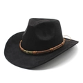 Close-up of black suede cowboy hat with brown braided band and vintage metal star logo - M (56-59cm) / Black