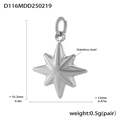 Silver octagonal star pendant in stainless steel, 10mm geometric charm for jewelry - D116-Steel Star