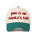 Contrast 5-panel baseball cap with Put It on Santa's Tab embroidery in cream and green - Cream/Dark Green