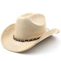 Dettaglio di cappello cowboy in camoscio beige con fascia intrecciata etnica e perline - M (56-58cm) / Cammello Chiaro