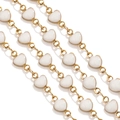 Gold stainless steel chain with white enamel heart charms for DIY jewelry making - Vertical / White
